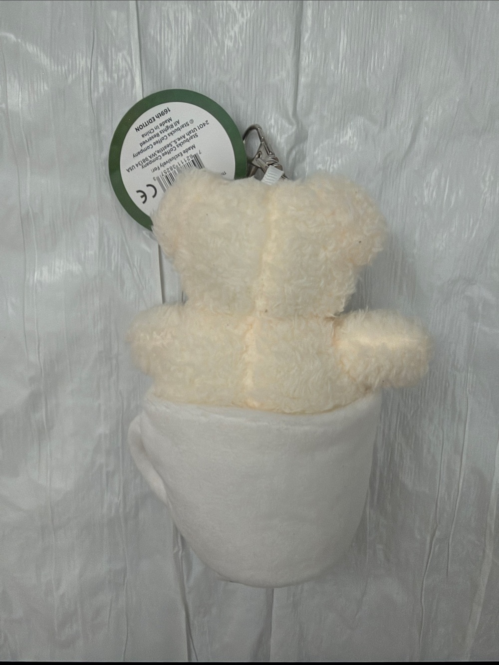 Starbucks White Plush Bear Mug Keychain with Green Logo - Picture 3 of 3